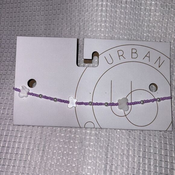 Urban Outfitters Sequoia Beaded Butterfly Purple & White Necklace NWT - Picture 2 of 9